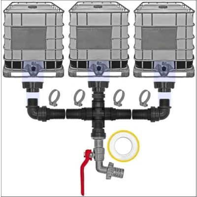Abbildung von IBC Container Tank Verbinder Kupplung Schlauch Regen Wasser Winkel T Stück S60x6 Ausführung &gt; Set13 für 3 + Hahn3 Pos.2