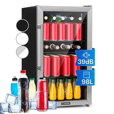 Abbildung von Klarstein Mini Kühlschrank mit Glastür, für Zimmer, Getränkekühlschrank Klein Verstellbaren Ablagen, Kleiner 98 Liter, Indoor/Outdoor Leise