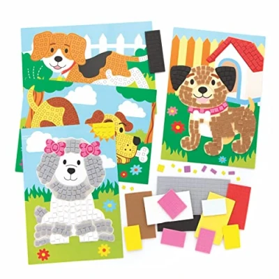 Abbildung von Baker Ross FE582 Mosaikbilderset für Hunde, Packung mit 4 Stück, Mosaikfliesen Kunst und Handwerk, Mosaiksets Kinder, kreative Aktivitäten Kinder