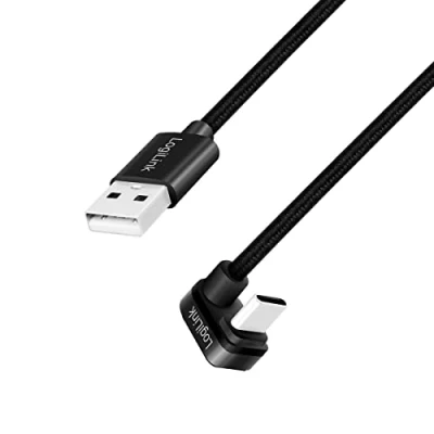 Abbildung von LogiLink USB 2.0 Typ C Anschlusskabel, Stecker (180 gewinkelt) zu A (gerade), Farbe: Schwarz, 1 m