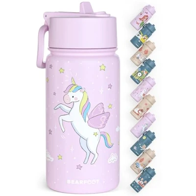 Abbildung von BEARFOOT Trinkflasche Thermo Kinder Edelstahl Einhorn lila, Thermosflasche, auslaufsicher, Edelstahl, Kinderflasche, BPA frei