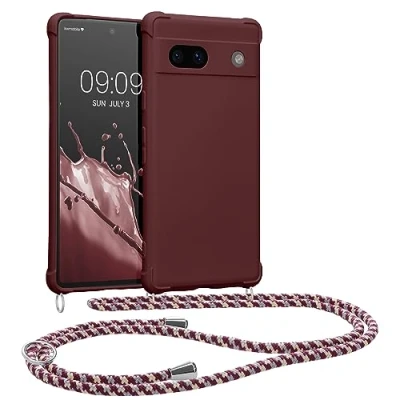 Abbildung von kwmobile Necklace Case kompatibel mit Google Pixel 7a Hülle Cover Kordel zum Umhängen Silikon Schutzhülle Bordeaux Violett