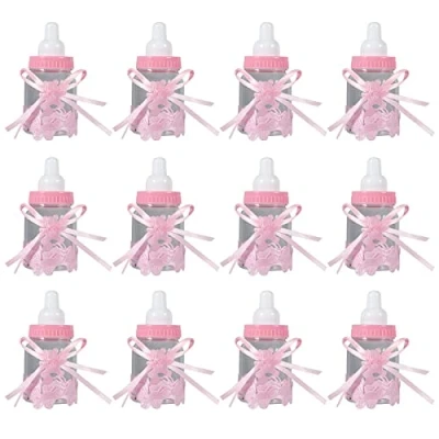 Abbildung von Agatige 12pcs Gastgeschenk Babyparty, Rosa Mini Babyflasche Schokoladen Süßigkeiten Geschenkboxen für Mädchen Säuglingstaufe Geburtstagsfeier Dekor