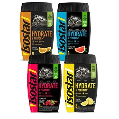 Abbildung von Isostar Hydrate &amp; Perform Iso Drink Elektrolyt Pulver, Geschmack: Orange, Zitrone, Cranberry Grapefruit ( 4x400g )