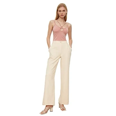 Abbildung von TRENDYOL Damen Herren Basic Hoher Bund Wide Leg Hose Pants, Felsen, 40