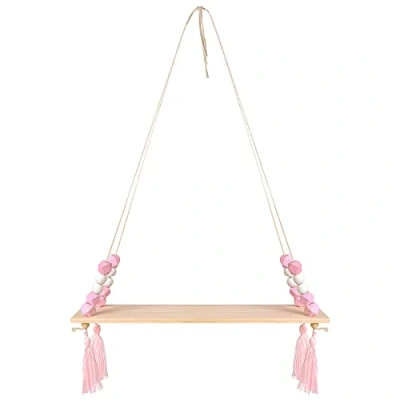 Abbildung von AvoDovA Wandregal Schweberegal, Hängendes Holzregal, Boho Schaukel Seil Schweberegale Hängeregal, schwimmende Holzregale mit Haken für Wohnzimmer Schlafzimmer Wanddekoration, Rosa