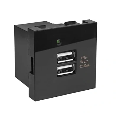Abbildung von Maclean MCE728B USB Steckdose Ladegerät 2x Anschluss bis 2.1A Fast Charge Modulare Wandsteckdose Unterputzdose Wanddose Einbaudose Unterputz Montage (USB 2.1A, Schwarz)