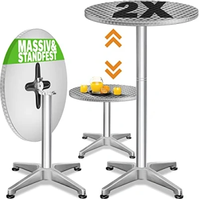 Abbildung von Casaria® Stehtisch 2er Set Klappbar Höhenverstellbar 70cm / 115cm Hoch Aluminium Rund Ø 60cm Wetterfest Outdoor Garten Bistrotisch Bartisch Partytisch