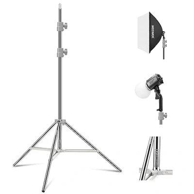 Abbildung von NEEWER Verbesserter 75&quot;/190cm Lichtständer Licht Stativ Edelstahl federbelastet, faltbares Fotostativ mit stärkeren Rohrverbindungen für Strobe Softbox LED Ringlicht, max. Last 13,5lb/6,5kg, ST 190SS