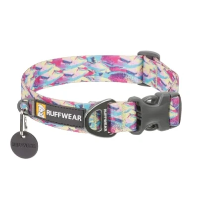 Abbildung von RUFFWEAR Front Range Hundehalsband für kleine Hunde, bequem und stabil mit seitlicher Schnalle Gurtband zum Gassigehen dem Hund, Größe S (2836 cm), Rifffisch