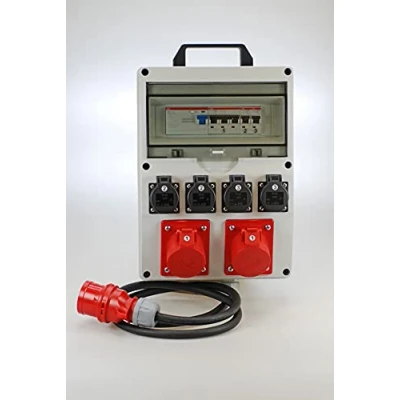 Abbildung von Ehmann Mobiler PROFI Verteiler mit Tragegriff, FI/LS, Made in Germany, 6 Ausgänge (2 x CEE 16 A / 4 230 V ), 2m Zuleitung H07RN F 5G 2,5mm², IP54, K2, BGI GUV I608