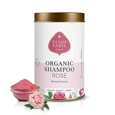 Abbildung von ELIAH SAHIL Bio Pulver Shampoo Rose Volume 100 gr. Shampoopulver ca. 30 x waschen I 100% zertifizierte Naturkosmetik Vegan und Tierversuchsfrei Damen Herren