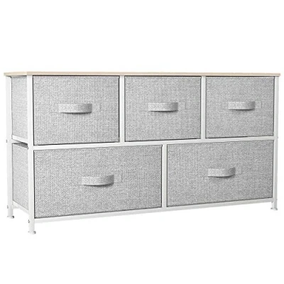 Abbildung von YITAHOME kommode mit Schubladen, Schrank 5 Schubladen aus Stoff, Aufbewahrungskommode Modernen Stil für Schlafzimmer, Wohnzimmer, Kinderzimmer, Flur, Hellgrau Aufbewahrungsschrank