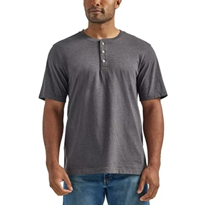 Abbildung von Wrangler Authentics Herren henley heren t shirt korte mouw Hemd, Charcoal Heather, L EU
