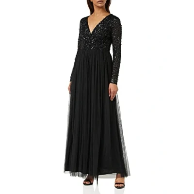 Abbildung von Maya Deluxe Women&#039;s Womens Ladies Sleeve for Wedding Guest V Neck High Empire Waist Maxi Long Length Evening Bridesmaid Prom Dress, Black, 48