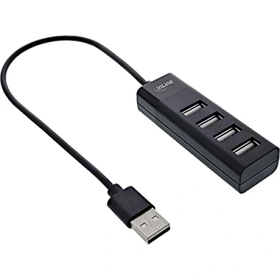 Abbildung von InLine® 33293H USB 2 Hub, 4 Port, schwarz, Kabel 30cm, schmale Bauform