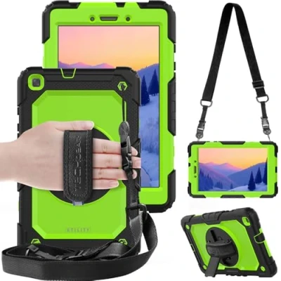 Abbildung von TECHGEAR Utility Gurt Hülle für Samsung Galaxy Tab A 8,0 Zoll 2019 (SM T290/T295) Robust Heavy Duty Stoßfeste Schutzhülle mit 360 Grad Schwenkständer, Hand Schultergurt eingebaut Bildschirm Grün