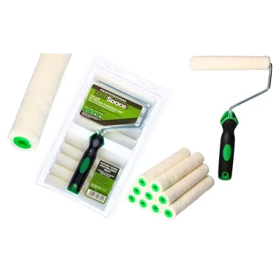 Abbildung von ToolSpace 10er Set Lackwalzen 15 cm mit Griff Beständig gegen Lösungsmittel Lackierwalze Farbroller Velourrollen für Lacke Lackierrolle Velur/Polyacryl Walzenrolle Flock Malerrollen Holzlack