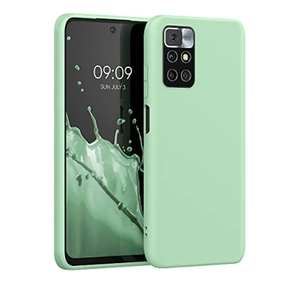 Abbildung von kwmobile Hülle kompatibel mit Xiaomi Redmi 10 (2021/2022) weiches TPU Silikon Case Cover geeignet für kabelloses Laden Mintgrün matt