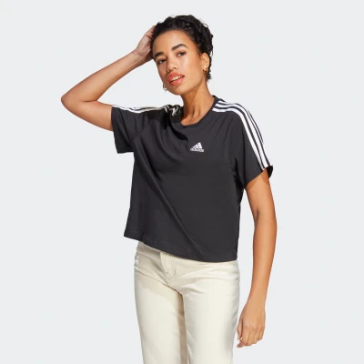 Abbildung von adidas Sportswear Essentials 3STRIPES Single Cropped Tshirt print Black white, Damen, Größe: XL, white
