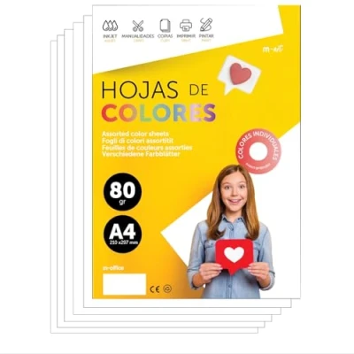 Abbildung von Buntes Papier A4 80g für Drucker &amp; Basteln, Farbige Blätter Kinder, Kreativprojekte, Karten Schule M office (50 Blatt, Weiß)