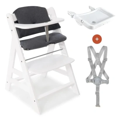 Abbildung von Hauck Hochstuhl Alpha Plus Weiß im Sparset inkl. Sitzkissen und Essbrett Tray White