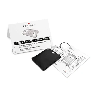 Abbildung von Geschenkartikel: ROMINOX Card Tool // Travel Tag 30 Funktionen Multifunktionaler Kofferanhänger/Reisegepäckanhänger, Edelstahl inkl. Etui &amp; Funktionsbeschreibung, Multifunktionswerkzeug