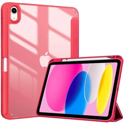 Abbildung von ProCase Hülle für ipad 10. Generation 2022 10,9 Zoll mit Stifthalter, Stoßfeste Smart Case Cover transparenter Rückseitenschale Schutzhülle Kompatibel 10th Gen Rot