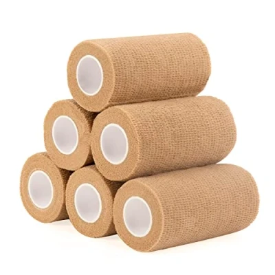 Abbildung von Haftbandage Verband Selbstklebender 10cm x 4,5m, 6 Rollen Fixierbinde Selbsthaftend Kohäsive Bandage für Erste Hilfe Dog Tierarztwickelband Sport Elastische Binde Handgelenk, Füße (Hautfarbe)