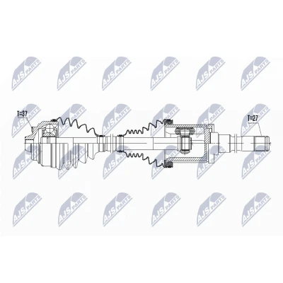 Abbildung von NTY NPW BM 056 Antriebswelle Vorderachse rechts, 880 Schaltgetriebe, Automatikgetriebe, Getriebeautomatik 8 Gang BMW: X3