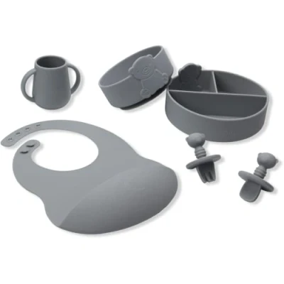 Abbildung von Bubba Bear ® Baby Entwöhnung Saugnapf, Schüssel, Lätzchen und Löffel Set Kleinkind Futternäpfe, Teller &amp; Sets für Babys… (Sturmgrau)