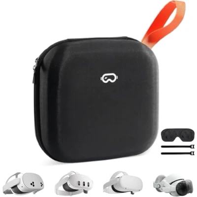 Abbildung von ProCase Tragetasche für Oculus/Meta Quest 3S, Meta 3, 2, Apple Vision Pro VR Brille Tasche, Schutzhülle Headset Original Kopfband und Controller Zubehör Grau