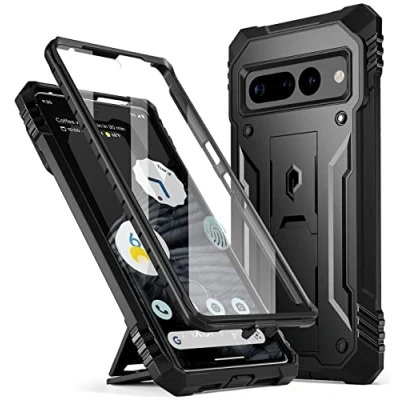 Abbildung von POETIC Revolution Hülle Kompatibel mit Pixel 7 Pro 5G, Ganzkörper Rugged Stoßfest Schutzhülle Cover Case Kickstand, Eingebauter Displayschutz, funktioniert Fingerabdruck ID, Schwarz
