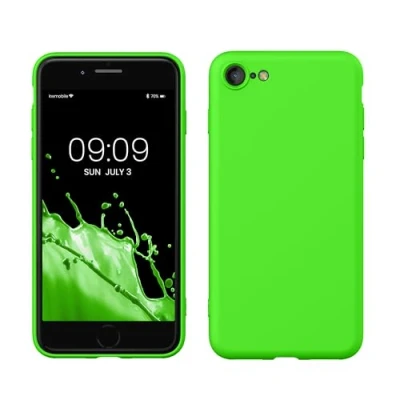 Abbildung von kwmobile Hülle kompatibel mit Apple iPhone SE (2022) / (2020) 8 7 gummierte TPU Silikon Handyhülle Schutzhülle für kabelloses Laden Case in Limettengrün