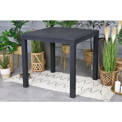 Abbildung von Dmora Marte, Fester quadratischer Tisch, Mehrzweck Gartentisch in Rattan Optik, 100% Made Italy, 80 x 74 cm, Anthrazit