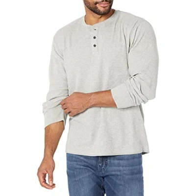 Abbildung von Wrangler Authentics Herren Long Sleeve Waffle Henley Hemd, Hellgrau, Mittel