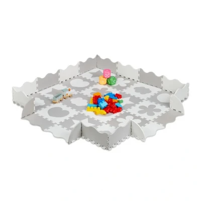 Abbildung von relaxdays Spielmatte 52 tlg. Puzzlematte mit Rand und Motiven, Grau