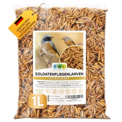 Abbildung von EWL Naturprodukte Soldatenfliegenlarven getrocknet, 1L (160g) Soldatenfliegenlarven, Vogelfutter, Fischfutter, Schildkrötenfutter, Igelfutter mit Insekten