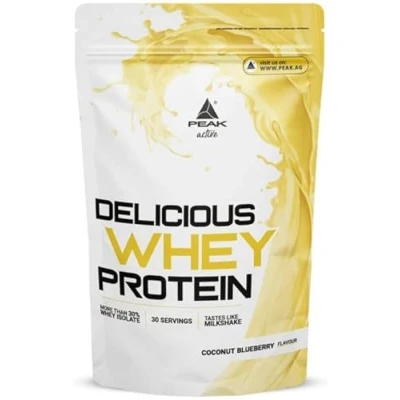 Abbildung von PEAK Delicious Whey Protein 900g Geschmack Coconut Blueberry I 30 Portionen Pulver Proteinquelle: Molkenprotein Konzentrat + Isolat ohne Zuckerzusatz mit Verdauungsenzym Laktase