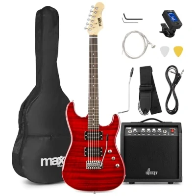 Abbildung von Max GigKit Elektrische Gitarre Komplettset Quilted Style Dunkelrot