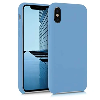 Abbildung von kwmobile Hülle kompatibel mit Apple iPhone X Silikon Handy Case Handyhülle weiche Oberfläche kabelloses Laden Vintage Blue