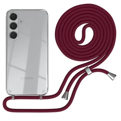 Abbildung von EAZY CASE Handykette kompatibel mit Samsung Galaxy S24 Plus Kette zum Umhängen für Hülle Band aus Silikon stoßfeste transparente Handyhülle als Fallschutz in Burgunder Rot