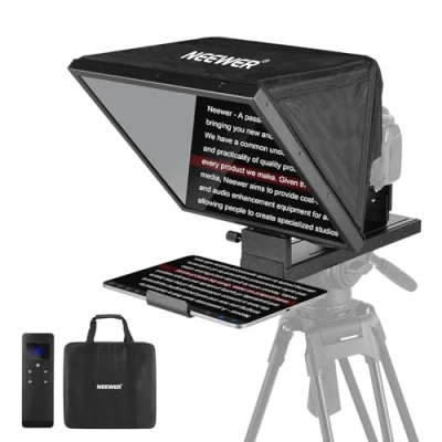 Abbildung von NEEWER Basics X16B Teleprompter aus Aluminiumlegierung, anhebbarer 16&quot; Prompter für iPad Tablet Telefon DSLR Kamera, Keine Montage erforderlich, Fernbedienung App Steuerung, kompatibel mit iOS Android