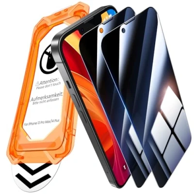 Abbildung von UniqueMe für iPhone 13 Pro Max/14 Plus Panzerglas Sichtschutz [Full Screen Displayschutz] Schutzfolie Sichtschutzfür Schutzglas,Auto Installation,2 Stück