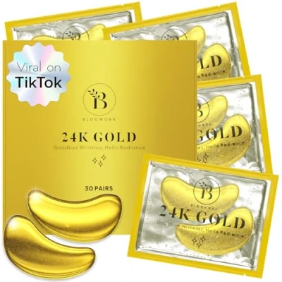 Abbildung von BLOOMORA 24 K Gold Augenpads (30 Paare) Eye Pads mit Niacinamid &amp; Hyaluron Gegen Augenringe Entfernen Patches