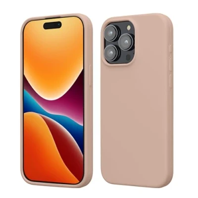 Abbildung von kwmobile Hülle für das iPhone 15 Pro Max Silikon Handy Case stoßfeste Handyhülle mit weicher Oberfläche Altrosa