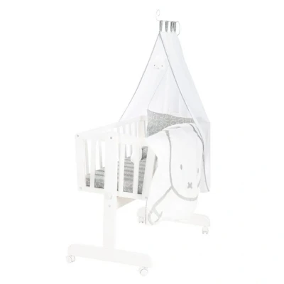 Abbildung von roba Babywiege miffy® 40 x 90 cm aus Holz Stubenwagen &amp; Wiege Bett Set komplett mit Feststellfunktion textiler Ausstattung Weiß/Grau