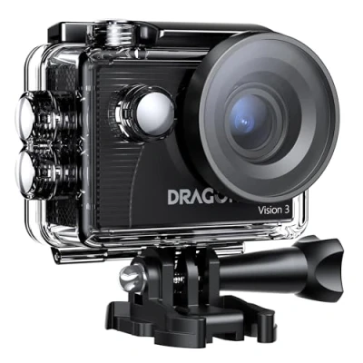 Abbildung von Dragon Touch Action Cam, 4K30FPS 20MP Unterwasserkamera WiFi 170 Weitwinkel mit 2 Zoll Ultra HD Screen, 4 x Zoom, 2.4G Fernbedienung, Montagezubehör Kit und Akkus 1050mAh Vision 3