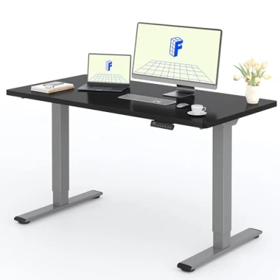Abbildung von FLEXISPOT Höhenverstellbarer Schreibtisch mit 2 Motoren &amp; 25MM einteiliger Tischplatte,ergonomischer Bürotisch 140 x 80 cm Schwarz, graues Gestell