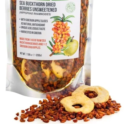Abbildung von Sibirischer Sanddorn getrocknete Beeren (200 g) ungesüßt 100% rein roh natürlich wild geerntet premium